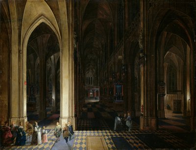 Interno della cattedrale di Anversa a lume di candela e torcia da Pieter Neefs